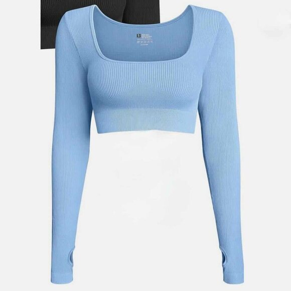 OQQ Tops - OQQ Women's Crop Top Ribbed Seamless Workout Exercise Long Sleeve Crop Medium